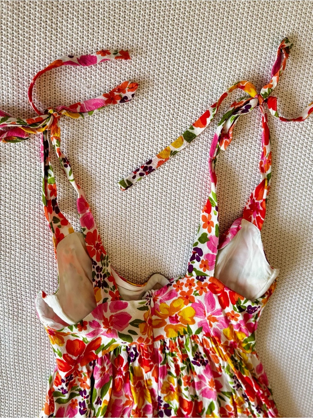 SKY TO MOON Flirty Ruffle Bright Floral Tie-Shoulder Bustier Mini Dress - Picture 7 of 13